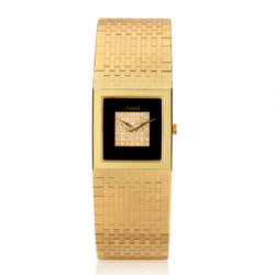 Piaget Vintage 18kt Yellow Gold Wristwatch with Diamond and Onyx Dial. Ref: 9131