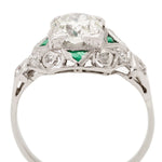 Art Deco European-Cut Diamond & Green Emerald Ring