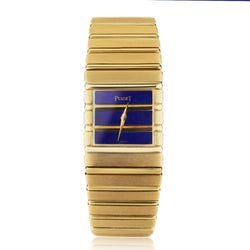 Rare 18kt Yellow Gold Piaget Polo Blue Lapis Lazuli Bar Dial. Ref: 7131C701. B&P