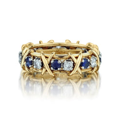 Tiffany And Co. Schlumberger Diamond And Sapphire X Ring
