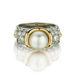 8.5MM Pearl And Diamond White And Yellow Gold Ring