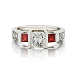 1.02 Carat Princess Cut Diamond And Ruby White Gold Ring