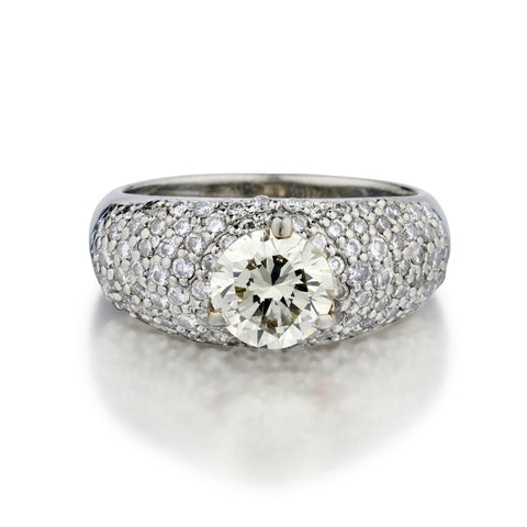 1.34 Carat Round Brilliant Cut Diamond Pave-Set Band Engagement Ring