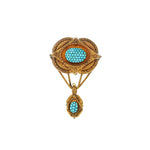 Victorian Vintage Mourning Pin with Torquise Stones. 14kt Yellow Gold