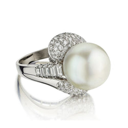 South Sea Cultured Pearl And Diamond White Gold Ring