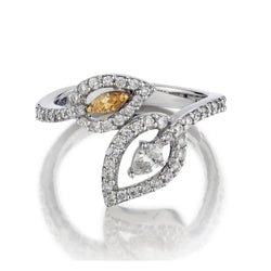 0.52 Carat Total Weight Diamond And Fancy Yellow Gold Leaf Ring