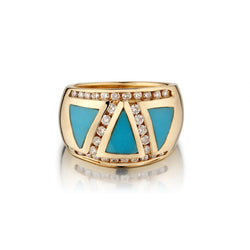 Ladies 14kt Yellow Gold Turquoise and Diamond ring.