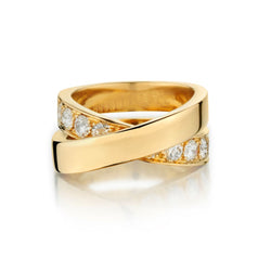 Cartier Ladies "Nouvele Vague Cross Over" Ring with Diamonds. 18kt Y/G