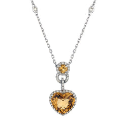 Ladies 18kt W/G Citrine and Diamond Heart Pendant.