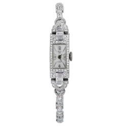 Ladies Platinum Art Deco Diamond Watch. Sellita brand.