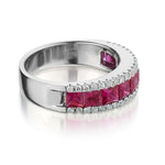 Ladies 18kt White Gold Ruby and Diamond Invisible Set Ring .