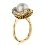 Ladies 9mm Pearl and Diamond Ring.