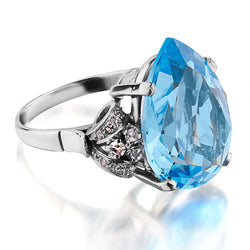 Vintage 15.00 Carat Blue Topaz And Diamond Platinum Dress Ring