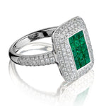 18KT White Gold Green Emerald And Round Brilliant Cut Invisibly Set Ring