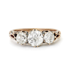 Victorian Three Stone Old-Mine Cut Diamond Rose Gold Ring