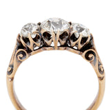 Victorian Three Stone Old-Mine Cut Diamond Rose Gold Ring