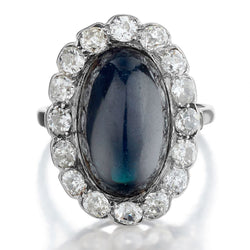 Mid-Century Cabochon Blue Sapphire And Old-European Cut Diamond Cluster Ring
