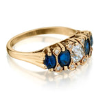 Ladies 14kt Diamond and Blue Sapphire Ring. Edwardian Era.