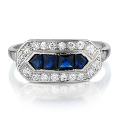 Platinum Diamond and Blue Sapphire Vintage Ring. Circa 1940.