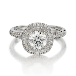 1.27 Carat Total Round Brilliant Cut Diamond Halo Engagement Ring