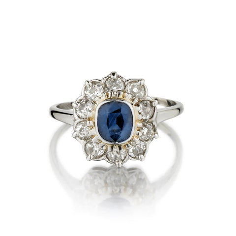Ladies 18kt W/G Blue Sapphire and Diamond Ring.