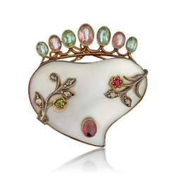 Beautiful 9kt Vintage Mother of Pearl and Multi Gemstone Brooch.