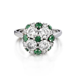 Vintage Diamond and Green Emerald Cluster Ring.