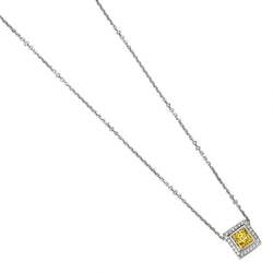 1.00 Carat Princess Cut Diamond Treated Fancy Yellow Pendant Necklace