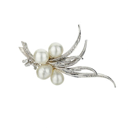14KT White Gold Keshi And Diamond Pearl Brooch