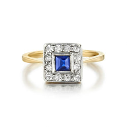 Vintage Platinum YG Blue Sapphire And Diamond Ring