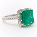 3.00 Carat Green Emerald & Diamond White Gold Ring