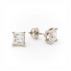 2.07 Total Carat Princess Cut Diamond Stud Earrings