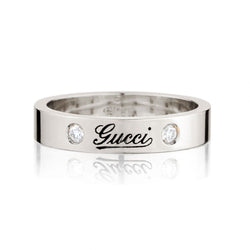 Gucci 'Gucci Logo' Icon Print Ring. 14kt White Gold. Size7