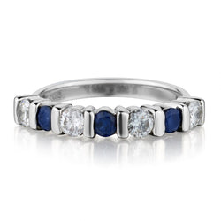 Ladies 14kt White Gold Blue Sapphire and Diamond Band.