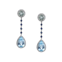 Blue Topaz, Blue Sapphire And Diamond WG Pendant Earrings