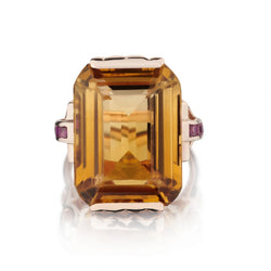 Ladies Large Retro Golden Citrine in 14kt Rose Gold. Approx. 35 Carats. French