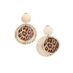18KT Yellow Gold Leopard Print Swinging Disc Drop Earrings