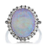 3.50 Carat Oval-Shaped Opal And Diamond Halo White Gold Ring