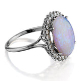3.50 Carat Oval-Shaped Opal And Diamond Halo White Gold Ring