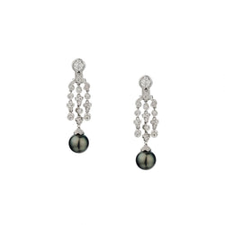 10MM Tahitian Pearl And Diamond WG Drop Pendant Earrings