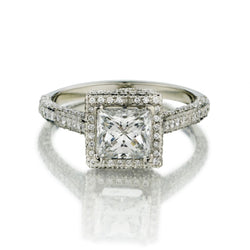 1.04 Carat Princess Cut Diamond Platinum Halo-Set Engagement Ring