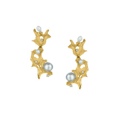18KT Yellow Gold Custom Pearl And Diamond Drop Earrings