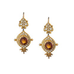 Ladies 14kt Yellow Gold Etruscan Revival Drop Citrine Earrings