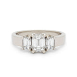 1.02 Carat Emerald Cut Diamond Three-Stone Platinum Ring