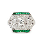 1.00ctw Round Brilliant Cut Diamond & Green Emerald Ring