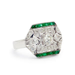 1.00ctw Round Brilliant Cut Diamond & Green Emerald Ring