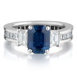 2.50 Carat Blue Sapphire And Diamond 18KT White Gold Ring
