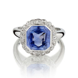 Mid-Century 3.50 Carat Sapphire And Diamond Halo-Set Ring