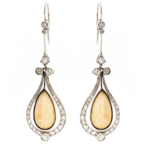 Vintage Opal And Diamond Drop Earrings
