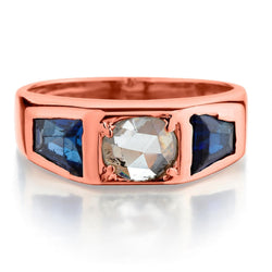18KT Rose Gold Vintage Synthetic Blue Sapphire And Diamond Ring